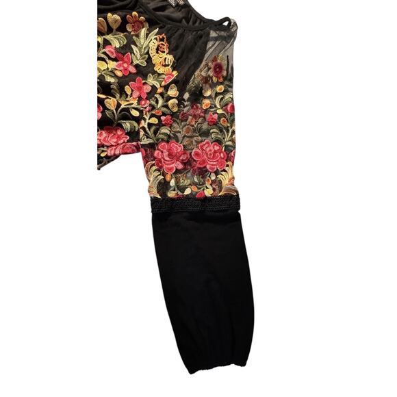 Boho Floral Embroidered Suzanne Betro Large Black Mesh Lace Flowy Blouson Dress - Picture 5 of 8